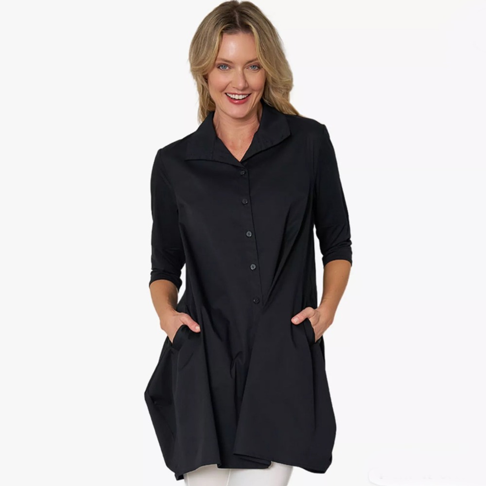 STELLA CARAKASI Quarter Sleeve Cotton and Jersey Tiburon Tunic Size Medium